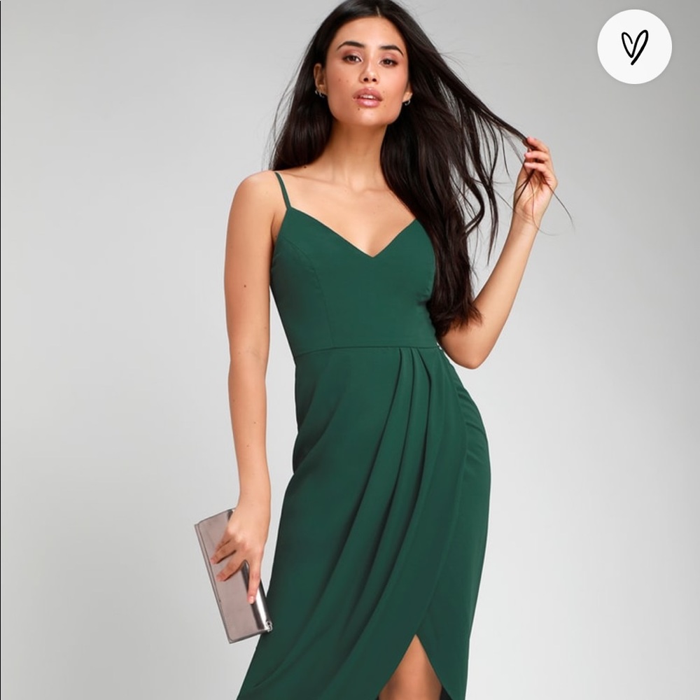 NWT. Lulus Reinette Dark Green Midi Dress. Size Large.